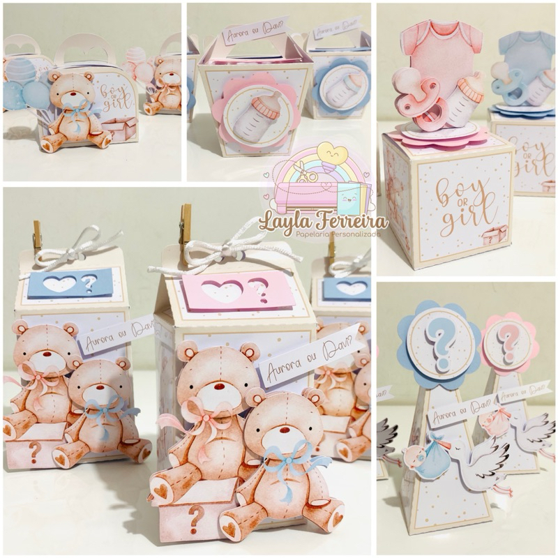 Kit Festa 10 15 25 40 Caixinhas Chá Revelação | Personalizados | Lembrancinhas | Aniversário
