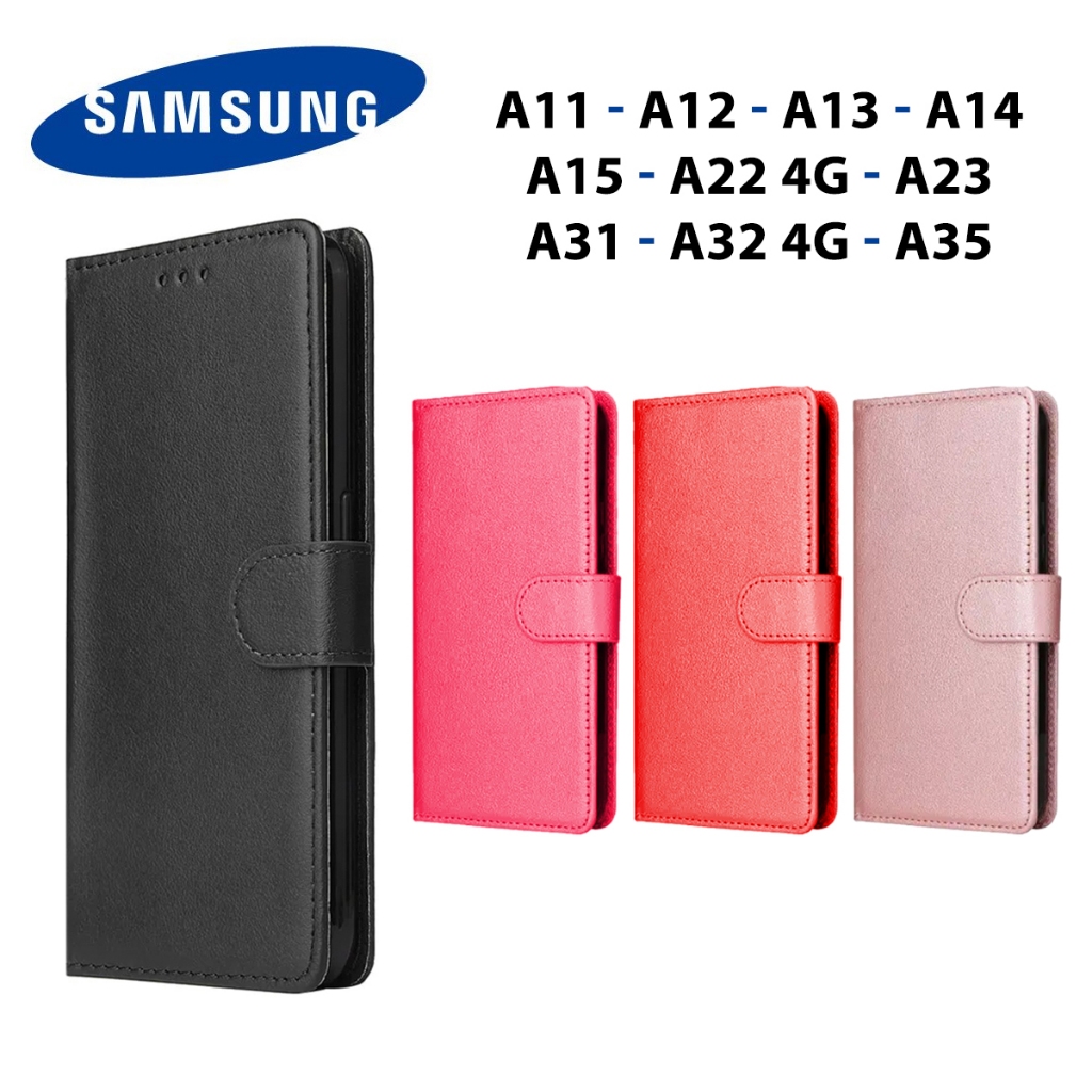 Capa Carteira Couro Samsung A11 A12 A13 A14 A15 A16 A22 A23 A31 A32 A35 Preta e Colorida