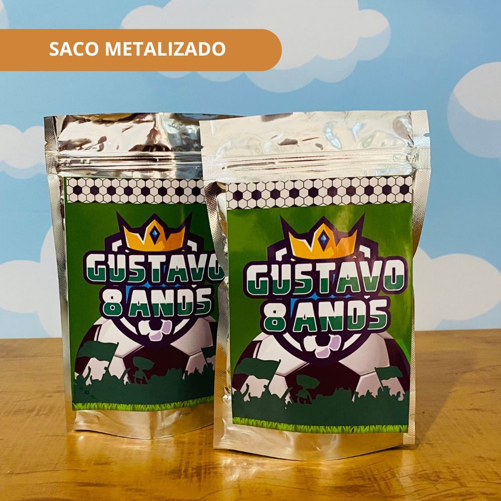 40 Saco FUTEBOL Personalizado Zip Lock Metalizado Lembrancinha cerejinha