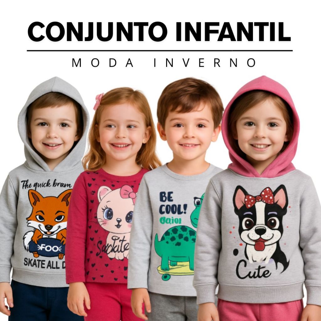 Kit com 8 peças conjunto infantil Inverno Com Capuz Sem Capuz Menino e Menina