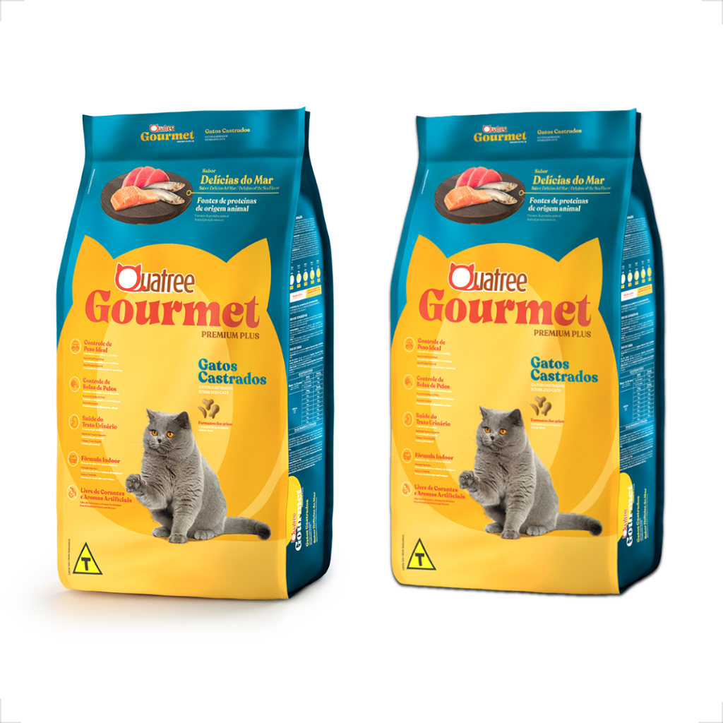 Kit 2 Ração Quatree Gourmet Gatos Castrados Delícias do Mar - 3Kg em Oferta na Shopee
