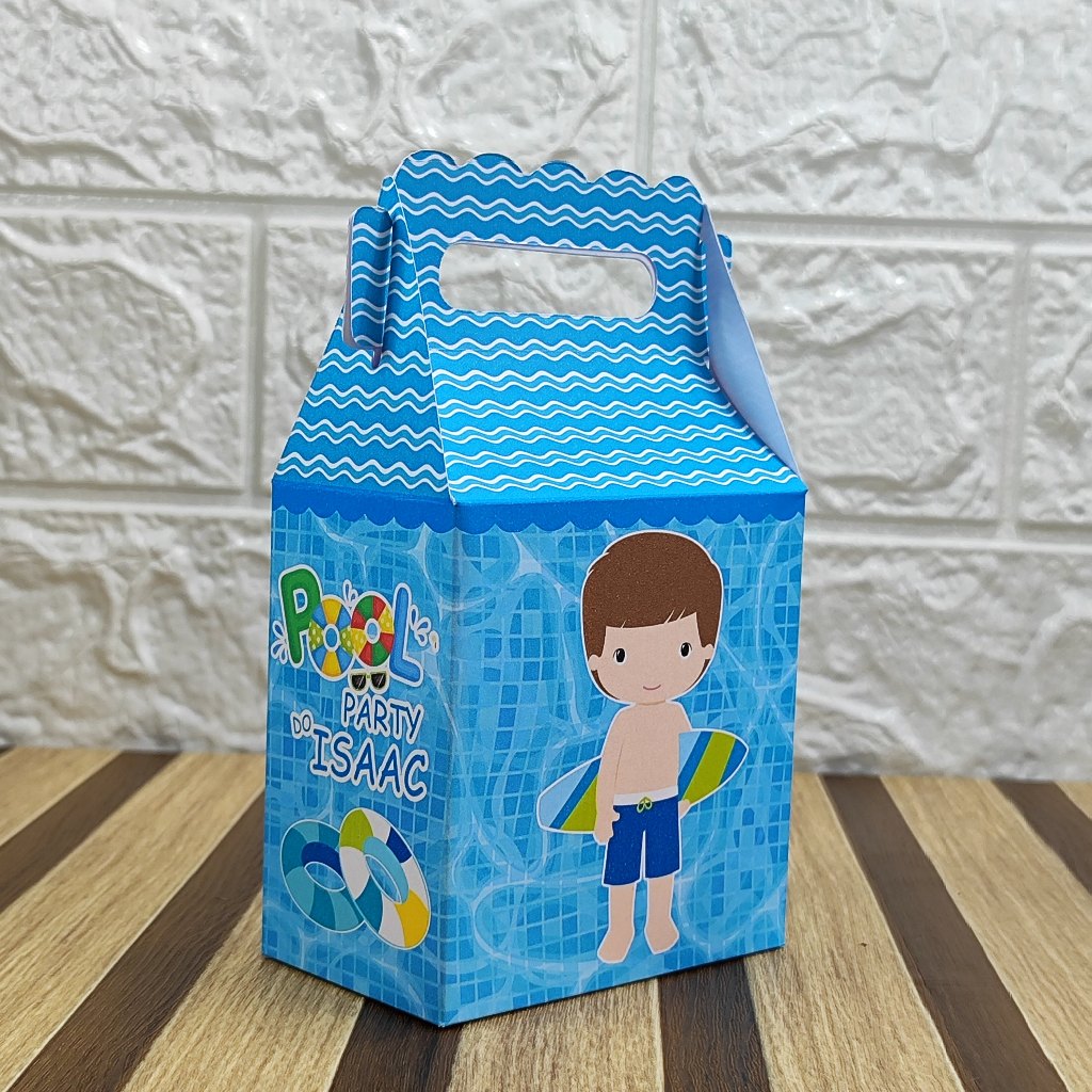 Caixa maletinha personalizada POOL PARTY menino lembrancinha de festas de aniversário personalizados PEGUE E MONTE