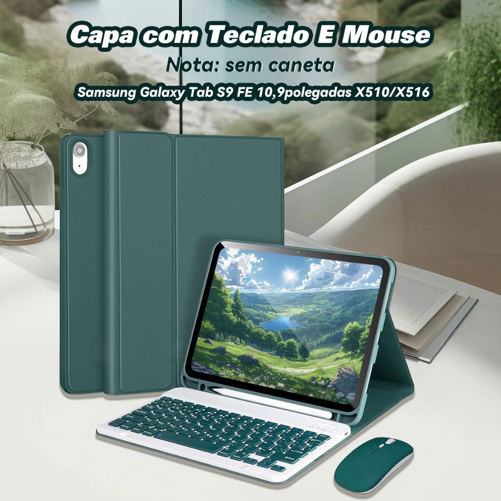 capa para tablet com teclado e mouse Samsung Galaxy Tab S9 fe 10,9polegadas X510/X516