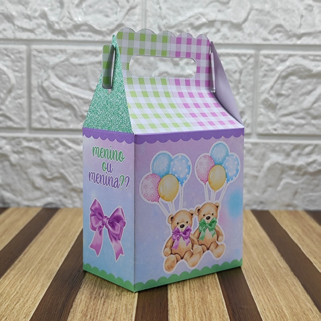 Caixa maletinha personalizada URSINHO REVELAÇÃO lembrancinha de festas de aniversário personalizados PEGUE E MONTE