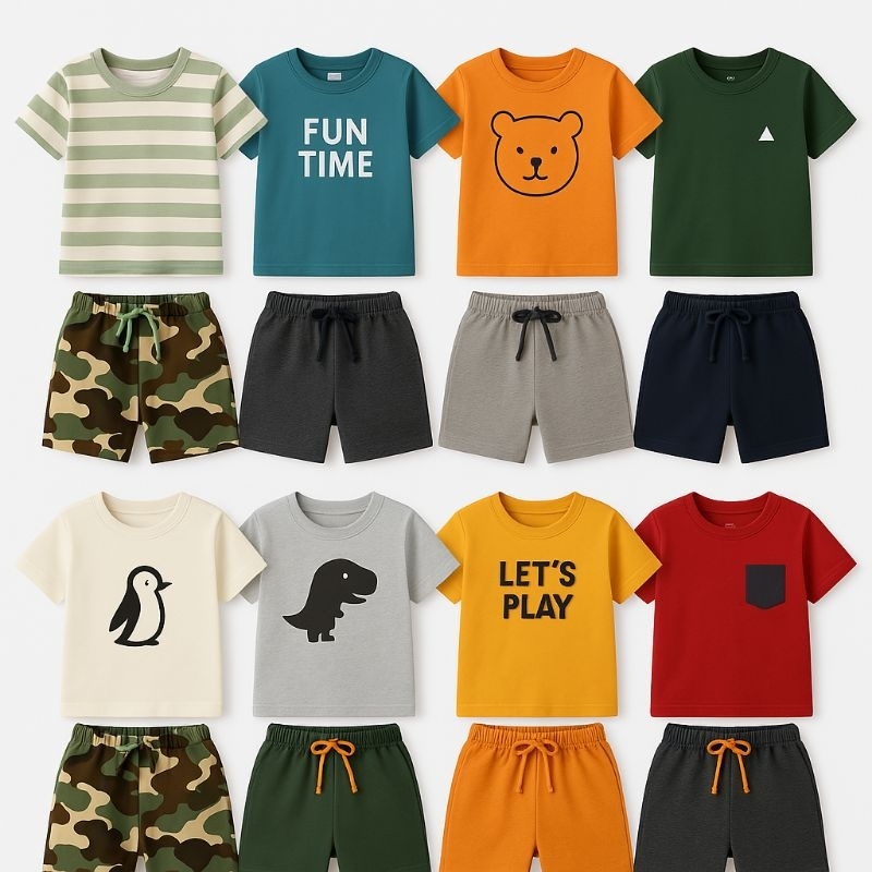 Kit 6 Peças Menino Conjunto Sortidos Blusa e Bermuda Roupa Criança 6 anos Infantil
