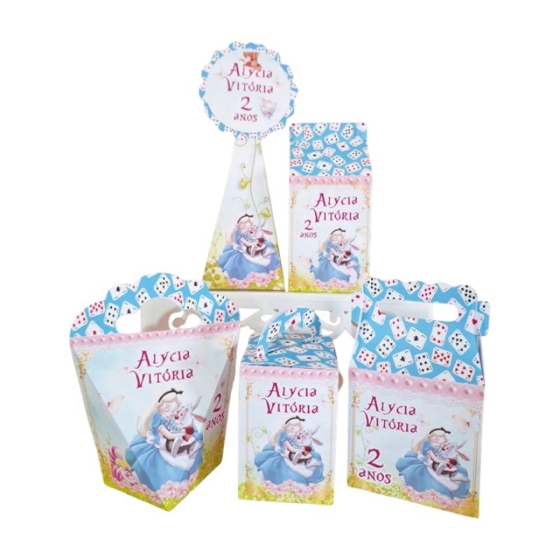 Kit caixinhas Personalizadas, lembrancinhas de festa aniversário MESVERSÁRIO PEGUE E MONTE -Alice no país das Maravilhas