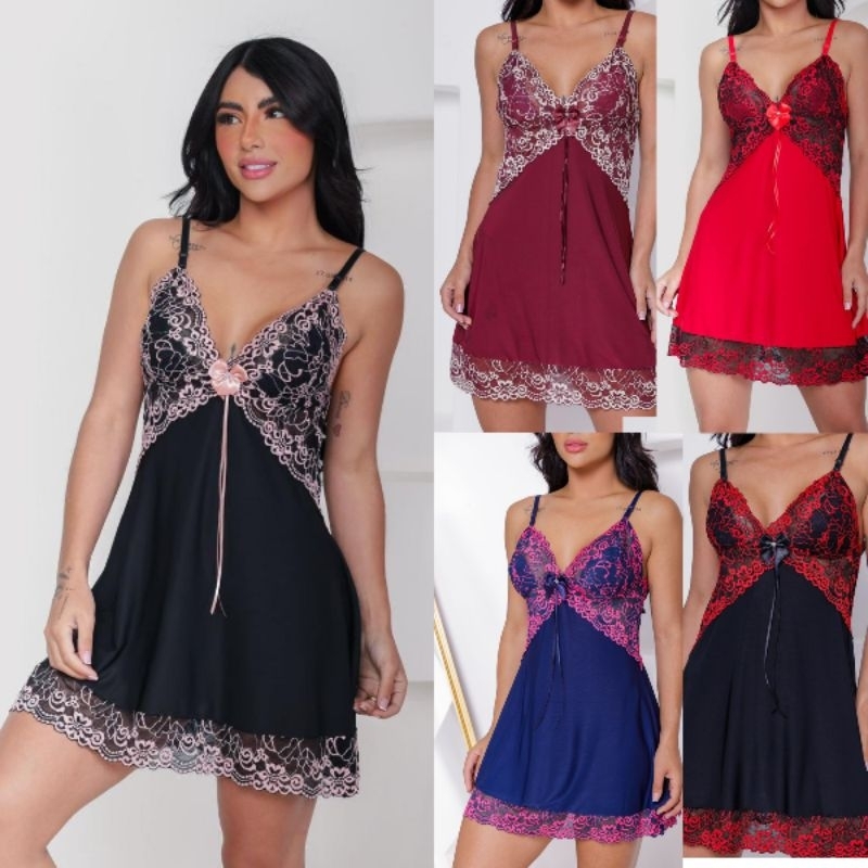 CAMISOLA LUNA em Liganete com Renda Luxo Sexy em Oferta na Shopee