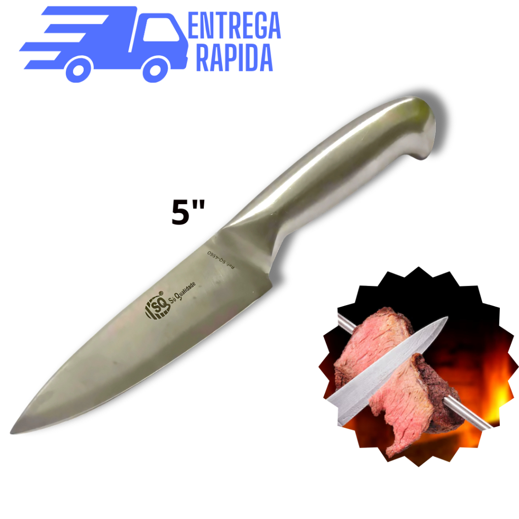 Faca Profissional Inteiriça 24 cm em Aço Inox 5 Polegadas