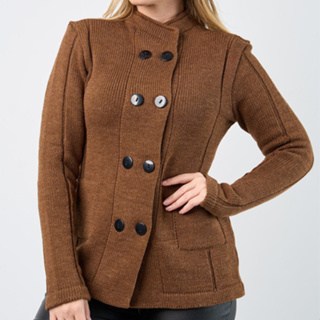 Casaco Feminino Trico Inverno Luxo Cardigan Botões Bolsos Lã Elegante Frio 20340 em Oferta na Shopee
