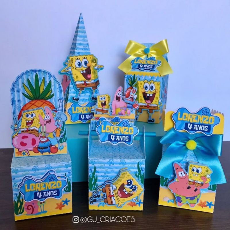 kit Festa Lembrancinhas Personalizadas Bob Esponja - caixinhas aniversário festa infantil bob sponja - decoração de mesa