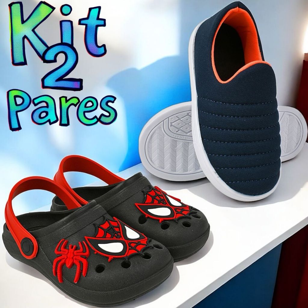 Kit 2 Pares, Tenis Calce Facil + Babuche Infantl Menino