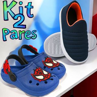 Kit 2 Pares, Tenis Calce Facil + Babuche Infantl Menino em Oferta na Shopee