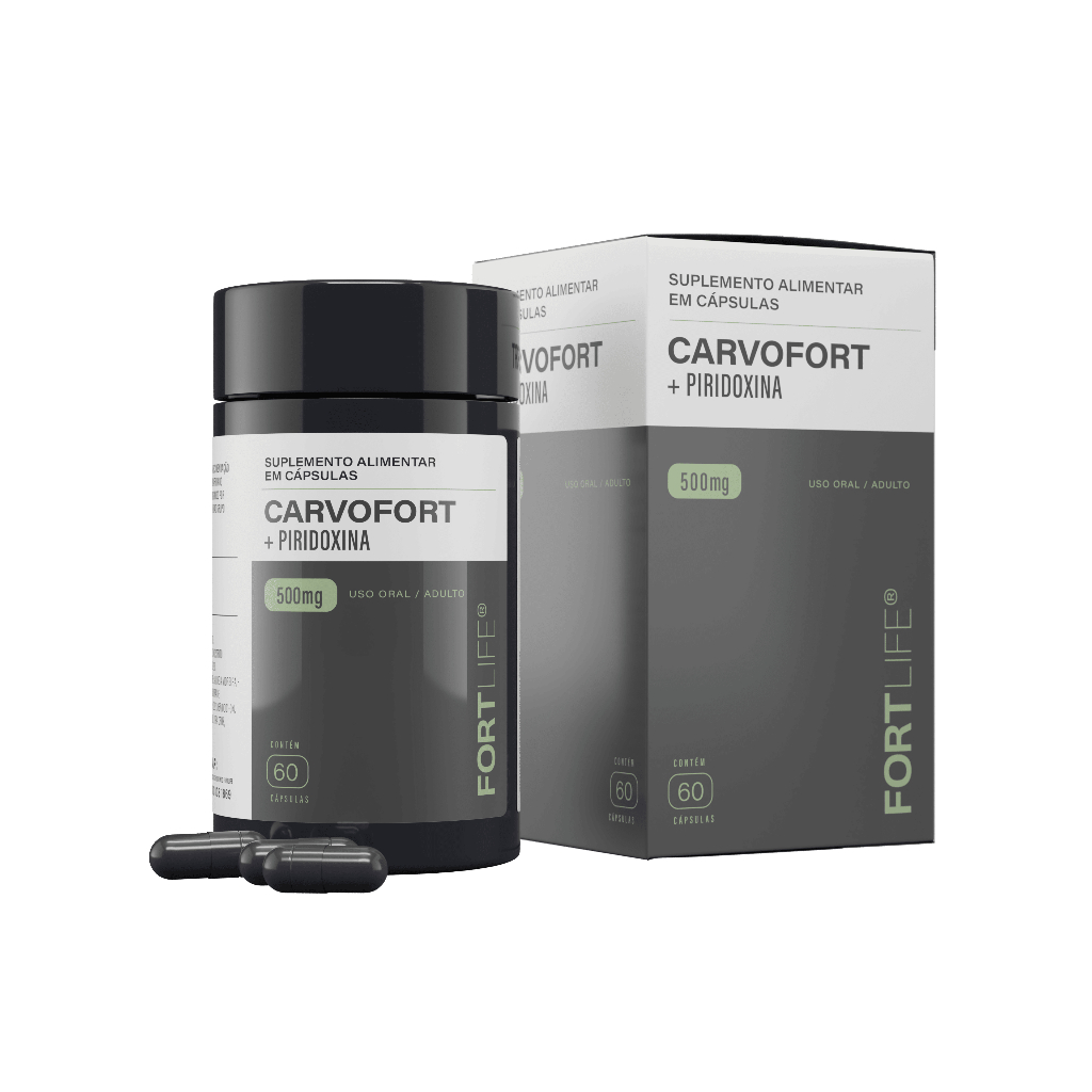 CarvoFort Piridoxina 1X + Carvão Ativado 500mg 60 Cápsulas FORTLIFE