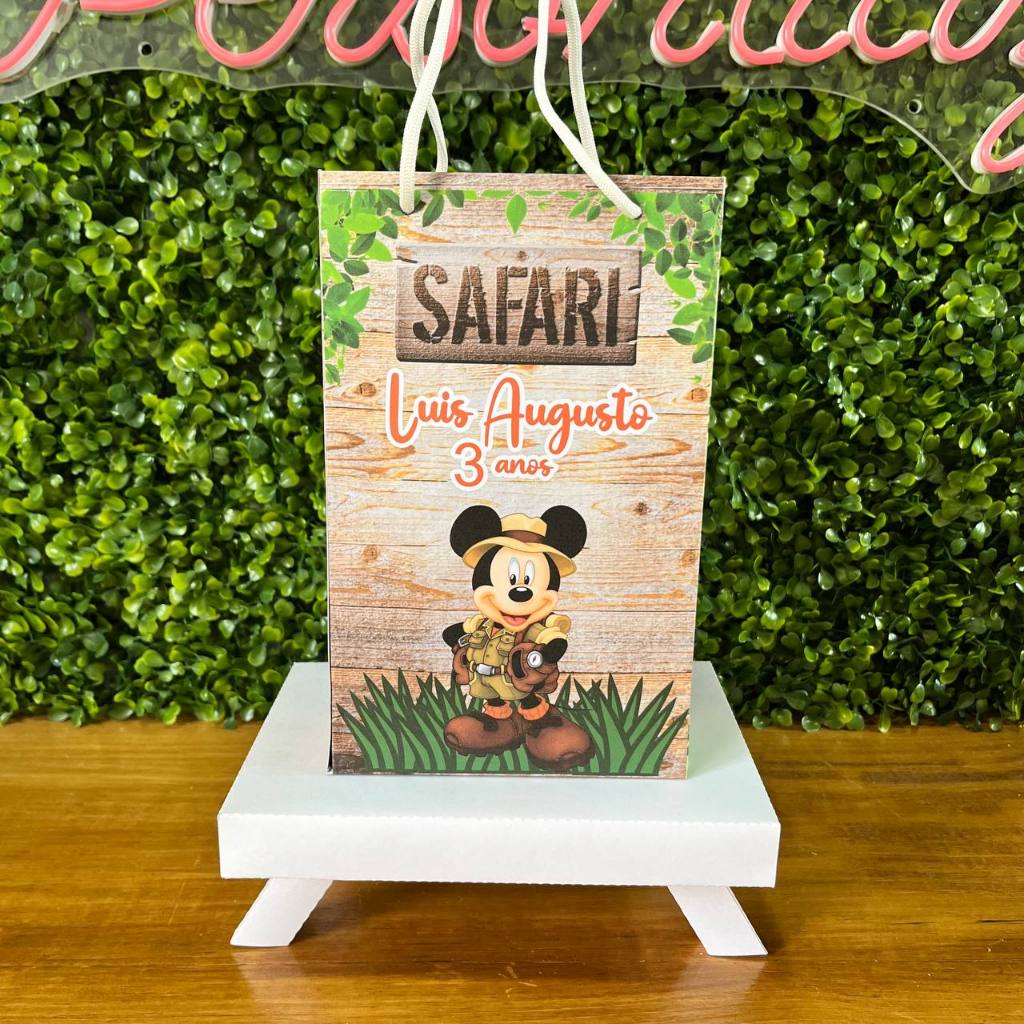 SACOLINHA PERSONALIZADA MICKEY SAFARI - PEGUE E MONTE - TAMANHO (M) - Lembrancinha - Aniversário