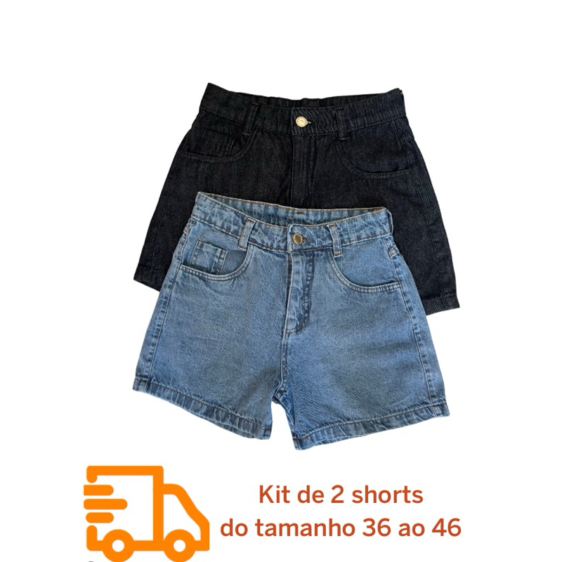 Kit de shorts jeans feminino Meia coxa Cintura alta 100%  algodão