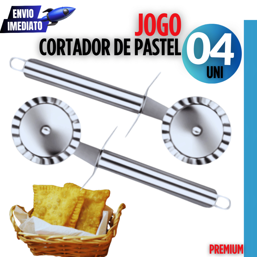 Conjunto Kit Jogo 04 Carretilha Cortador De Massas Pastel Pizza Massas Variáveis Multiuso