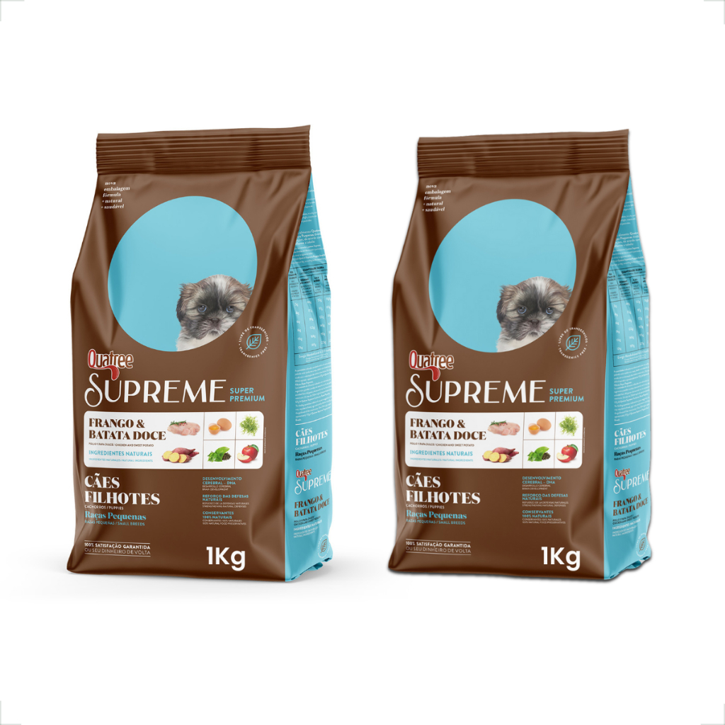 Kit 2 Ração Quatree Supreme Cães Filhotes Raças Pequenas - 1Kg