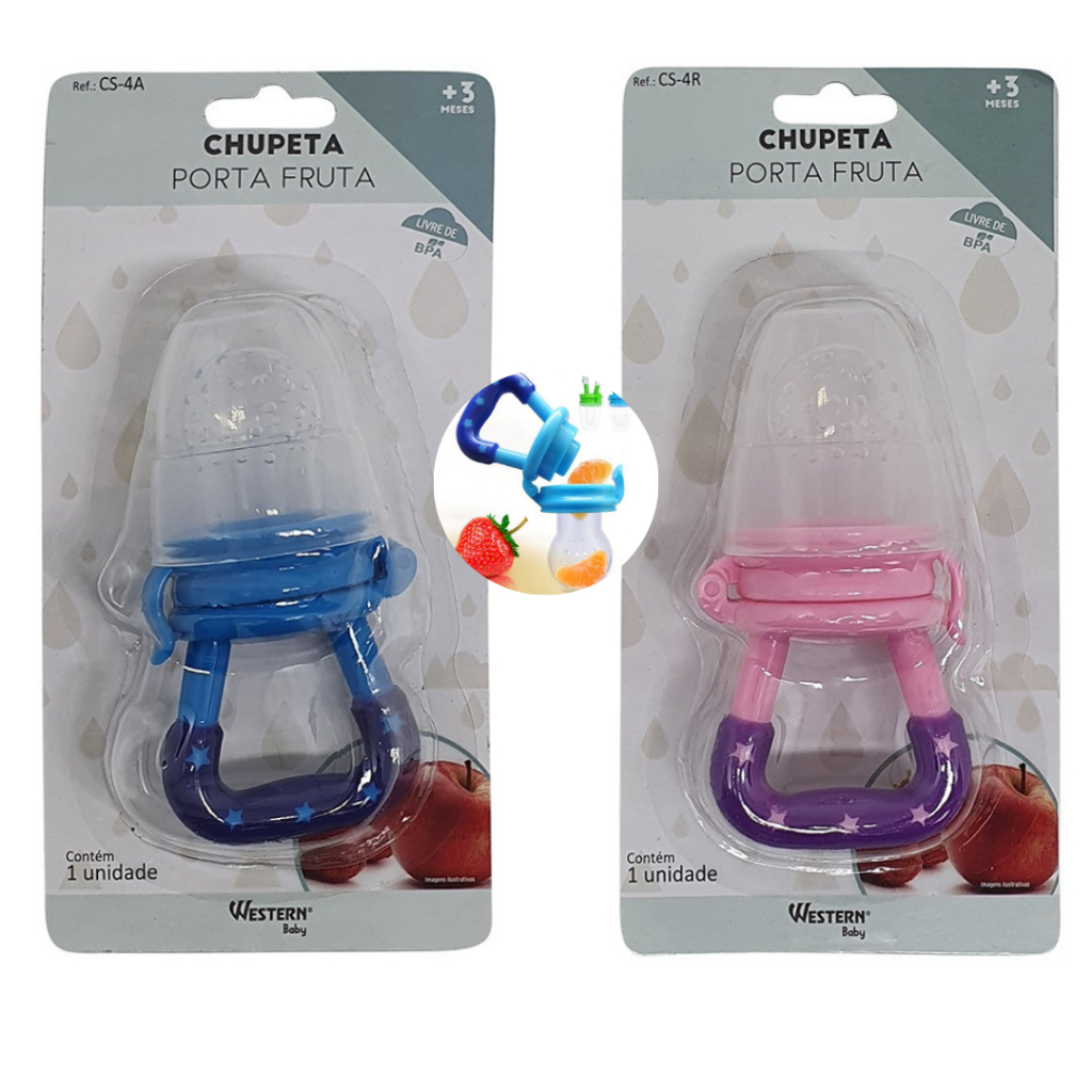 Porta Frutas legumes para Bebê Chupeta Alimentadora Higiênica Mordedor Com Bico Silicone