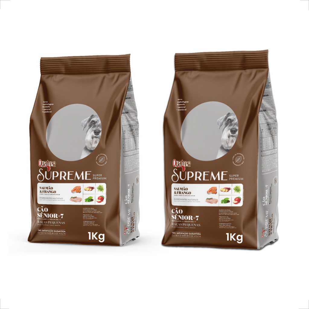 Kit 2 Ração Quatree Supreme Cães Sênior +7 Raças Pequenas - 1Kg em Oferta na Shopee