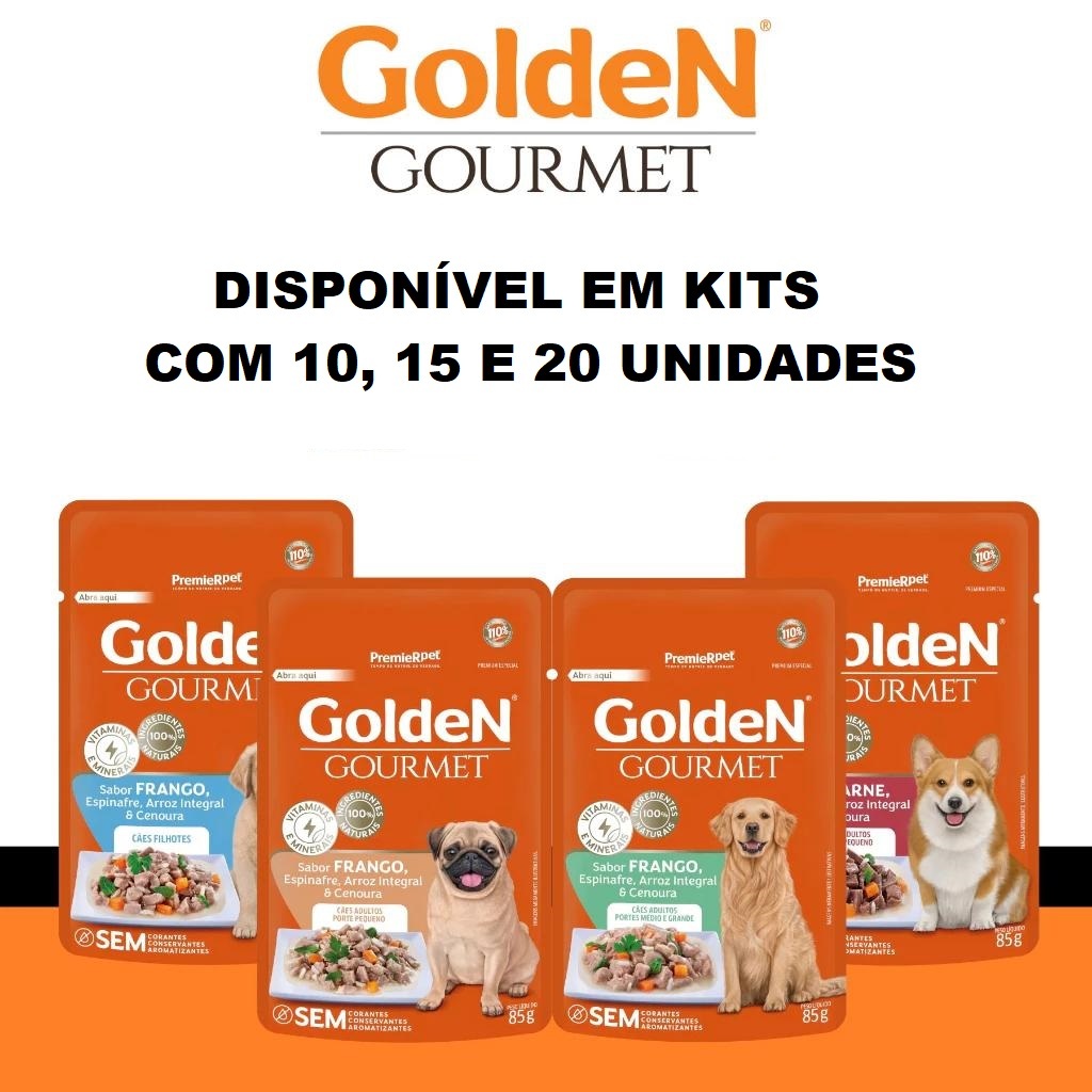 Sachê Golden Gourmet Ração Úmida para Cães 85g kit com 10/15/20 Unidades   - PROMO