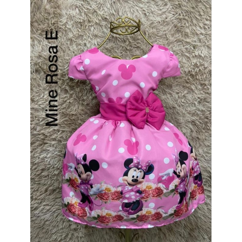 Vestido Temático Infantil Aniversários festas Minnie em Oferta na Shopee