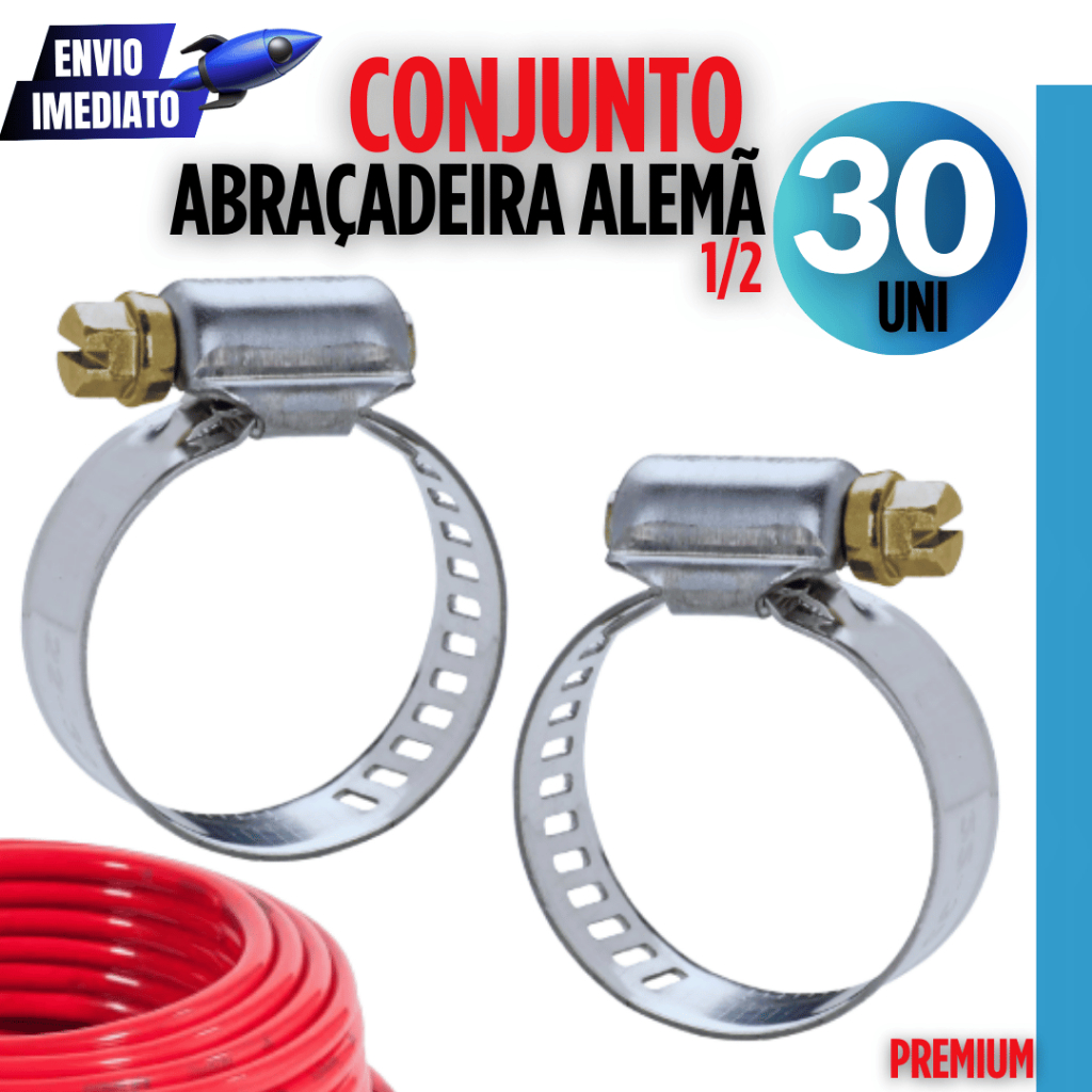 Kit 30 Peças Abraçadeira Alemã 1/2 Polegada 10-16mm Linha Resistente Inox Utilidades Moageira Torneiras Fixação Casa