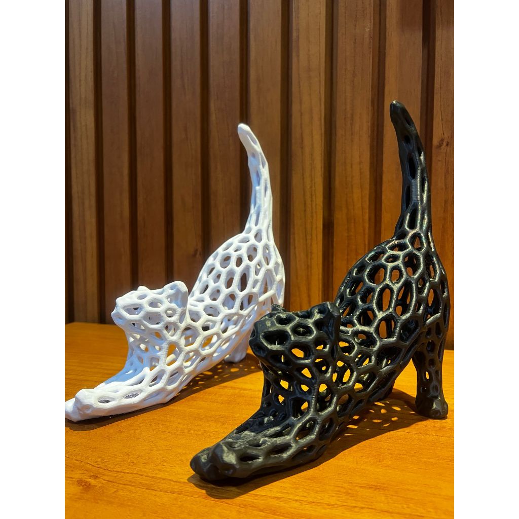 Gato 3D Vazado Estatua Enfeite Objeto Decorativo Decoração Preto/Branco/Bicolor 20cm
