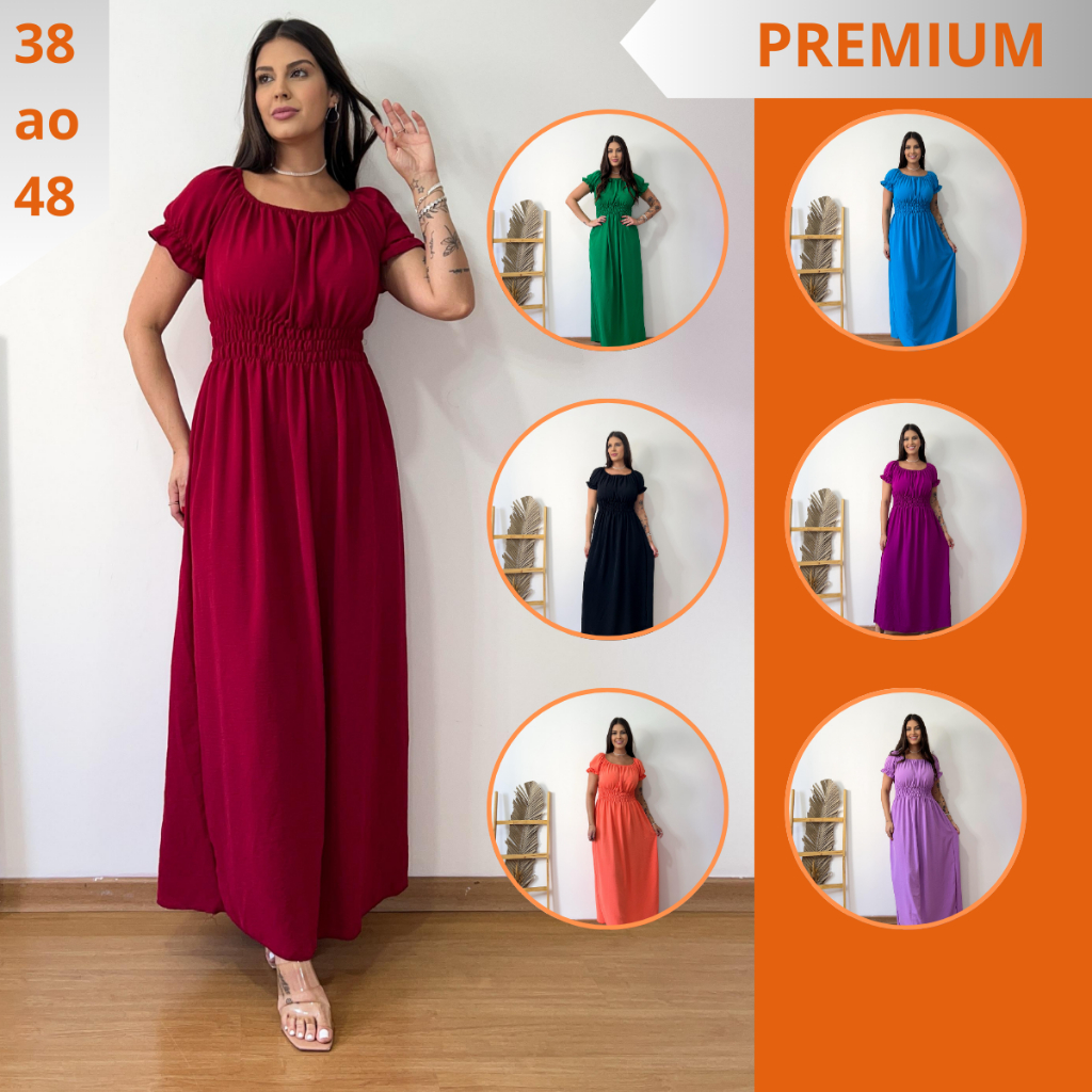 Vestido Longo Feminino Moda Evangélica Manga Curta Elastex - Várias Cores em Oferta na Shopee