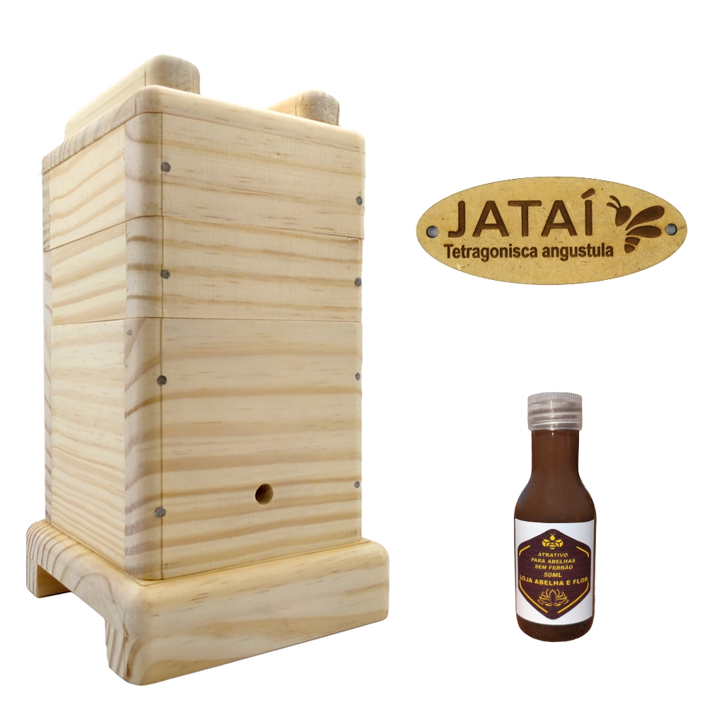 Caixa para Abelha Jataí 12X12 + 50 Ml De Atrativo + plaquinha de identificaçao
