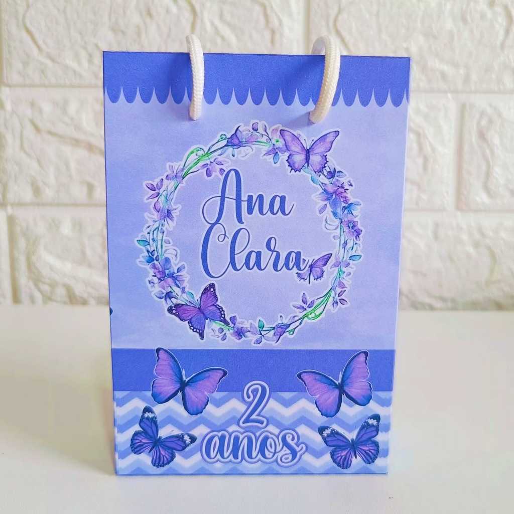PEGUE E MONTE Sacolinha Personalizada Borboleta Lilas Sacola Surpresa Lembrancinha Festa Mimo