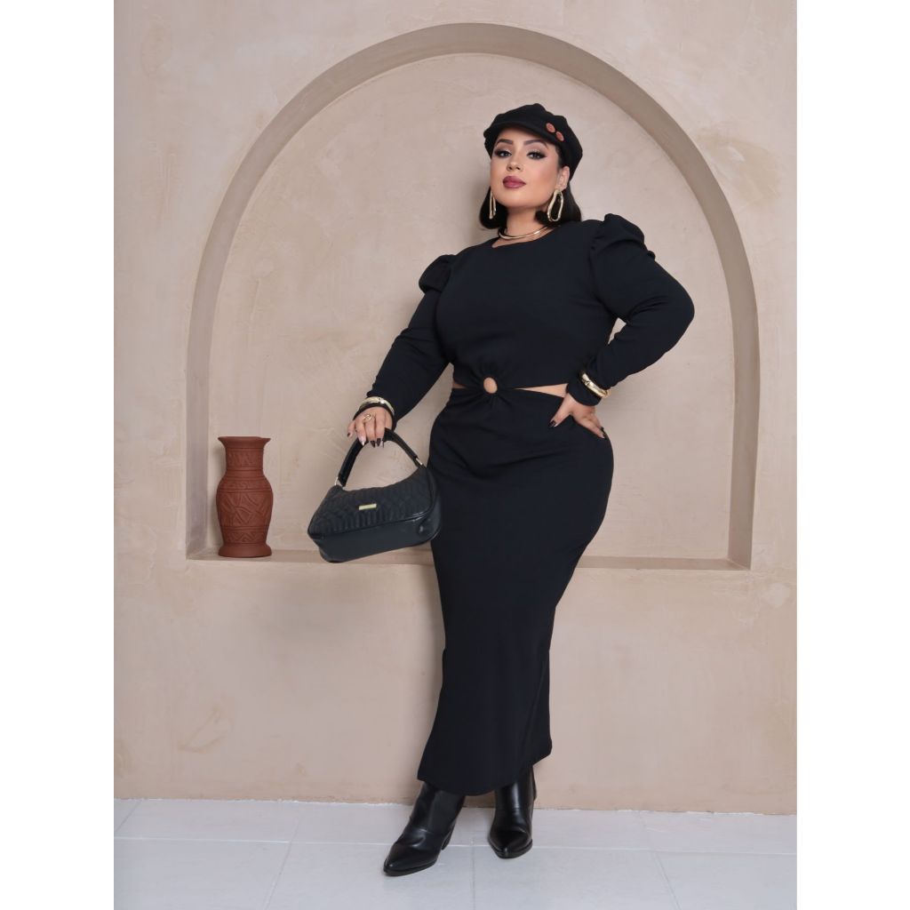 VESTIDO FEMININO MODELADO PLUS SIZE NO TECIDO ANARRUGA TAMANHO 54