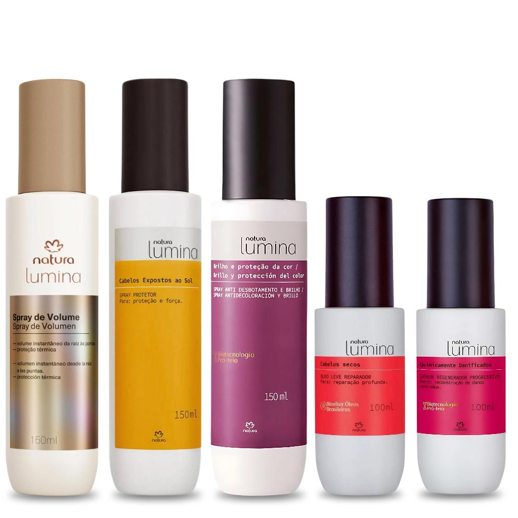 Spray de Volume, Spray Protetor, Serum Regenerador Progressivo, Spray antidesbotamento Natura Lumina