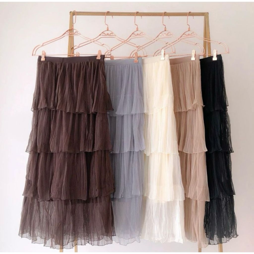 Meiyabao saia tule  Alta Cintura Saia longa dobrável em Oferta na Shopee