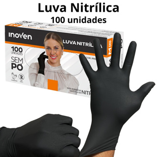 Luva Nitrílica Preta Descartável Sem Pó 100 Unidades Para Uso Profissional em Oferta na Shopee