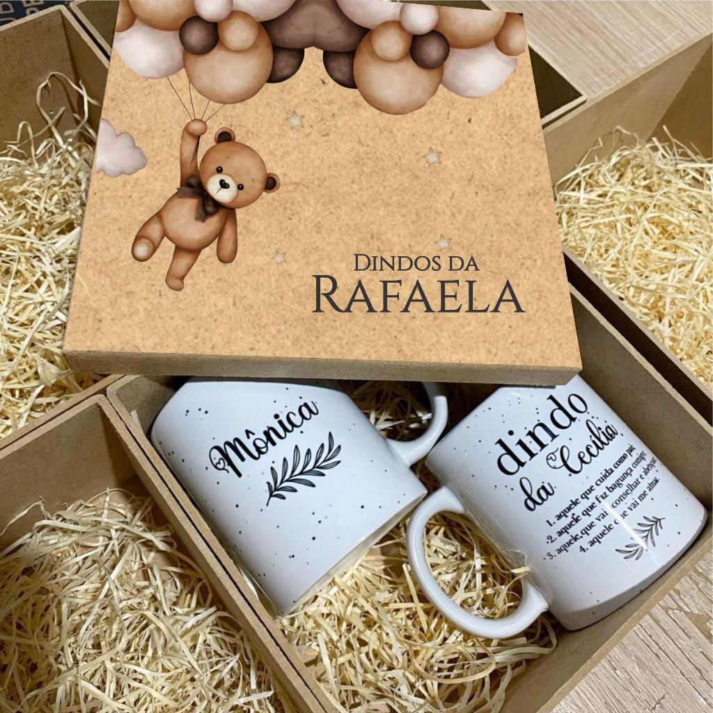 Kit Para Dindos Com Caneca Personalizado Luxo Ursinho Baloeiro