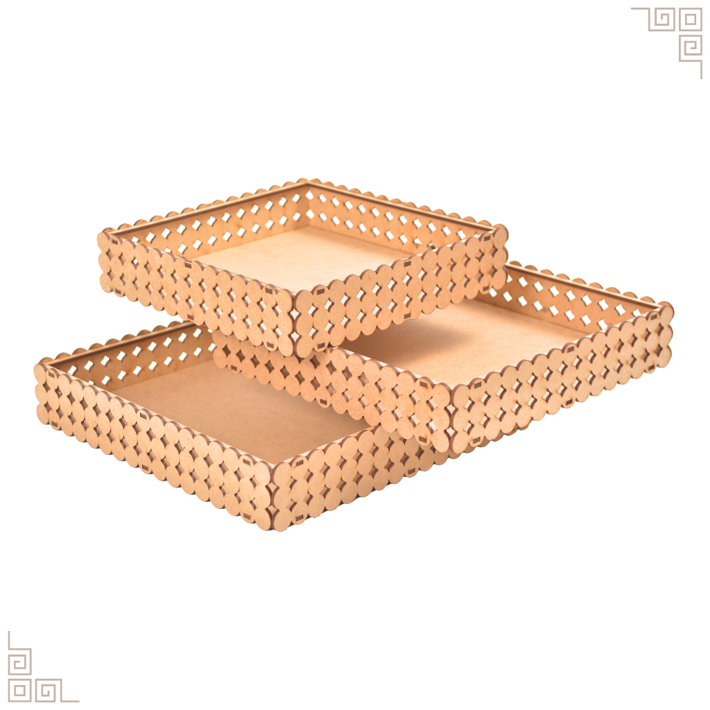 Trio Bandeja Pérola Quadrada MDF Cru MONTADO para festas em Oferta na Shopee