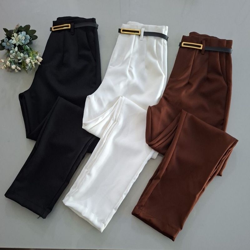 Calça Feminina Social Alfaiataria Com Cinto Moda Estilo Zarha