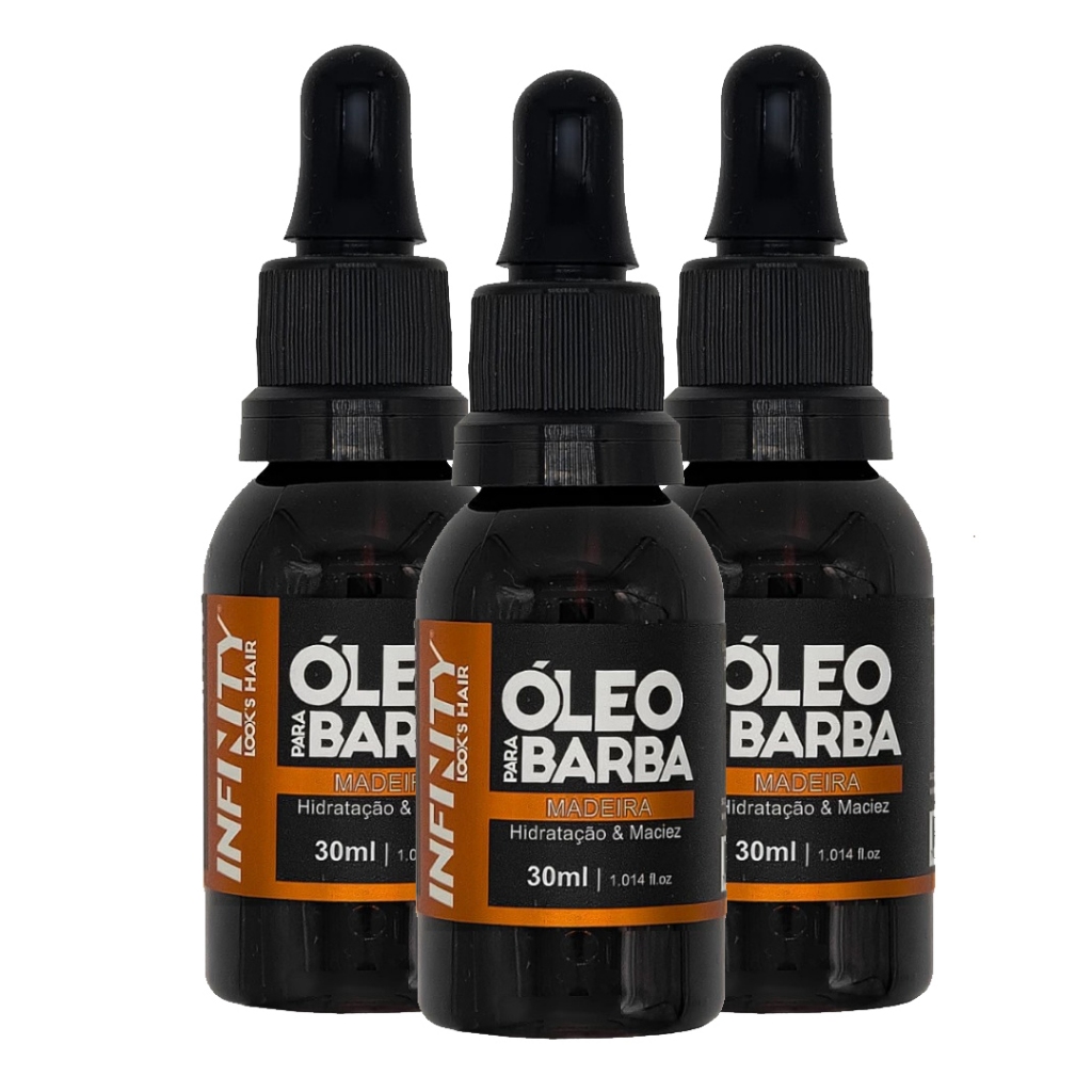 Kit 3x Óleo para Barba INFINITY LOOKS HAIR | Madeira | Hidratação e Perfume Sofisticado