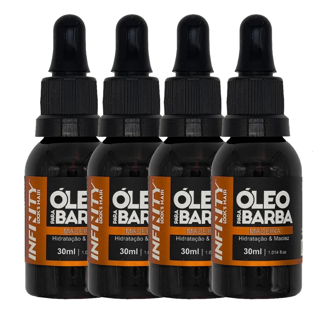 Kit 4x Óleo para Barba INFINITY LOOKS HAIR | Madeira | Hidratação e Perfume Sofisticado