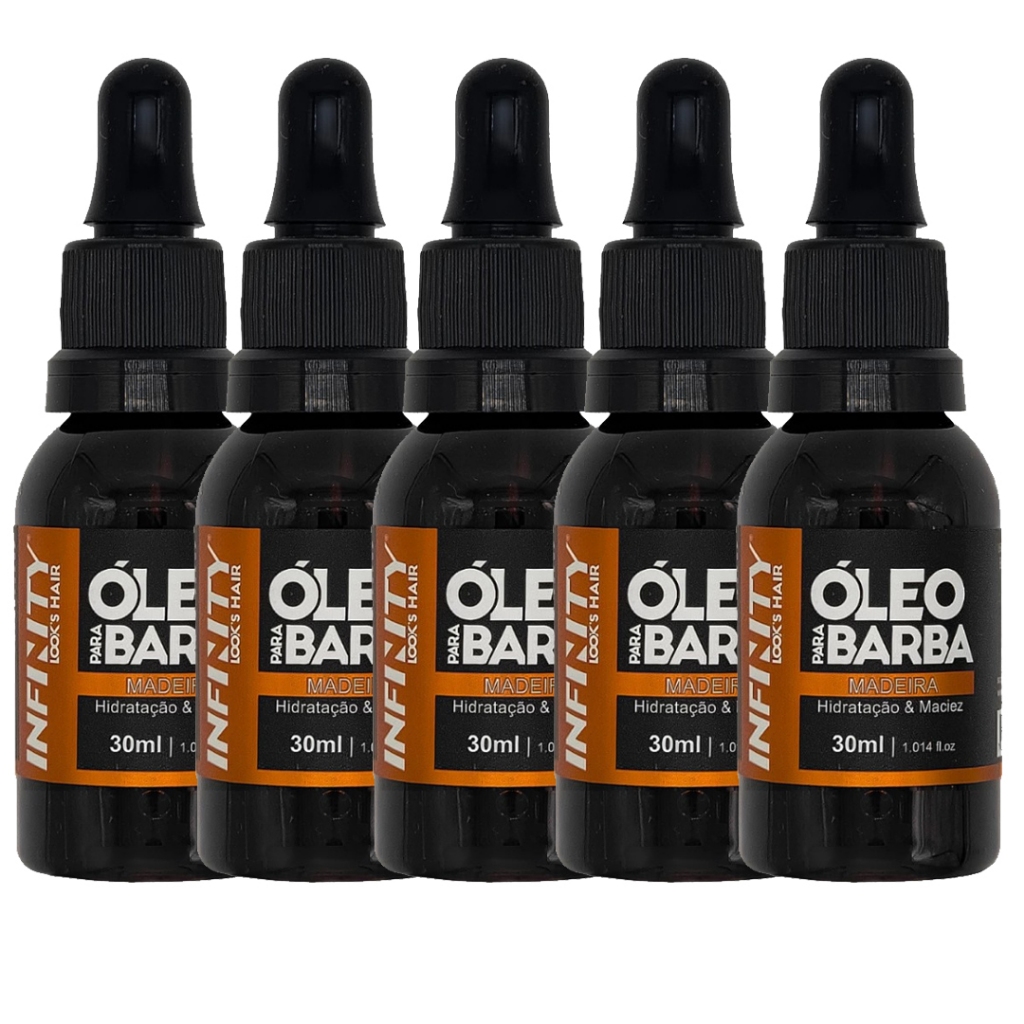 Kit 5x Óleo para Barba INFINITY LOOKS HAIR | Madeira, Cravo e Menta | Hidratação e Perfume Sofisticado