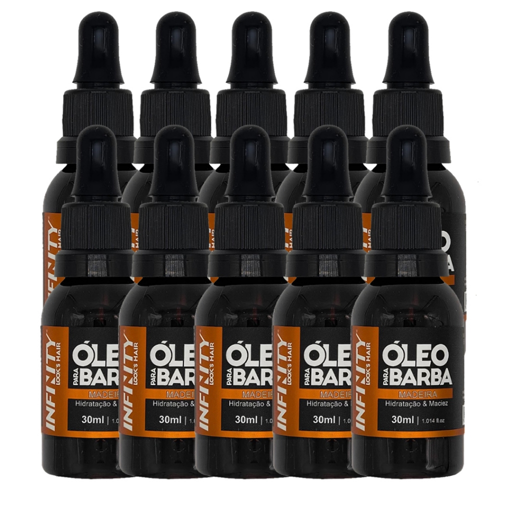 Kit 10x Óleo para Barba INFINITY LOOKS HAIR | Madeira | Hidratação e Perfume Sofisticado