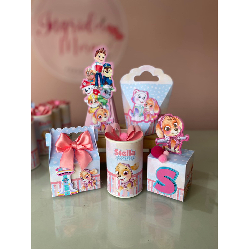 kit caixas personalizadas Skye - personalizados patrulha canina rosa - festa infantil - lembrancinhas - aniversário
