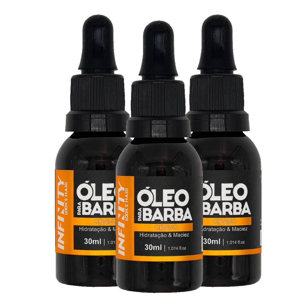 Kit 3x Óleo para Barba INFINITY LOOKS HAIR CRAVOHidratação e Perfume SofisticadoPronta Entrega