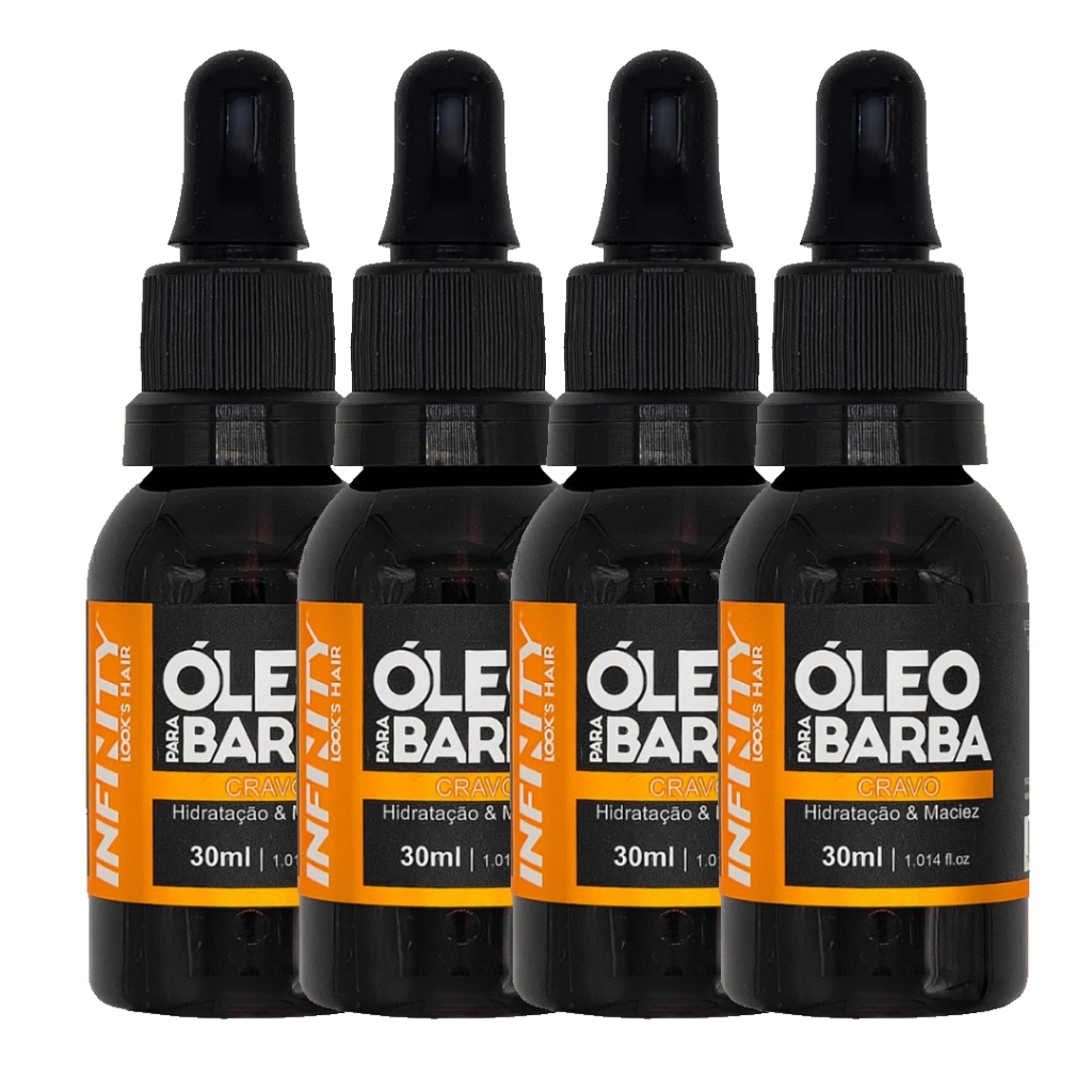 Kit 4x Óleo para Barba INFINITY LOOKS HAIR CRAVOHidratação e Perfume SofisticadoPronta Entrega