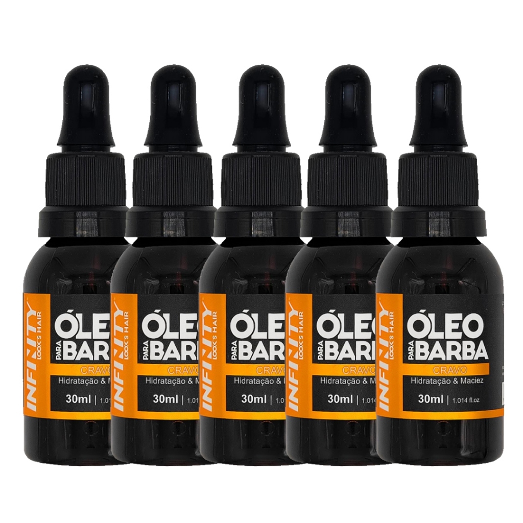 Kit 5x Óleo para Barba INFINITY LOOKS HAIR CRAVOHidratação e Perfume SofisticadoPronta Entrega
