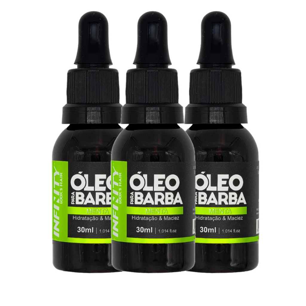 Kit 3x Óleo para Barba INFINITY LOOKS HAIR MENTAHidratação e Perfume SofisticadoPronta Entrega