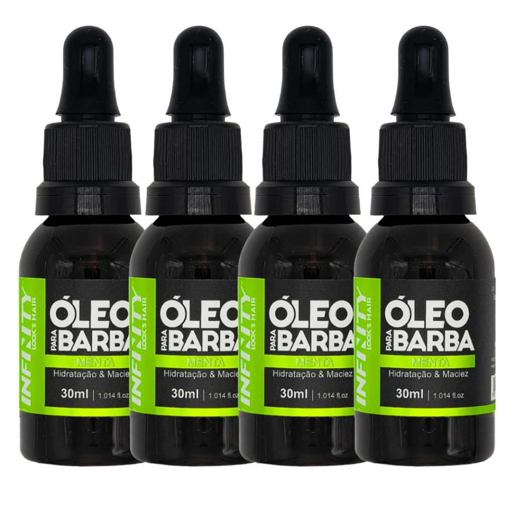 Kit 4x Óleo para Barba INFINITY LOOKS HAIR MENTAHidratação e Perfume SofisticadoPronta Entrega