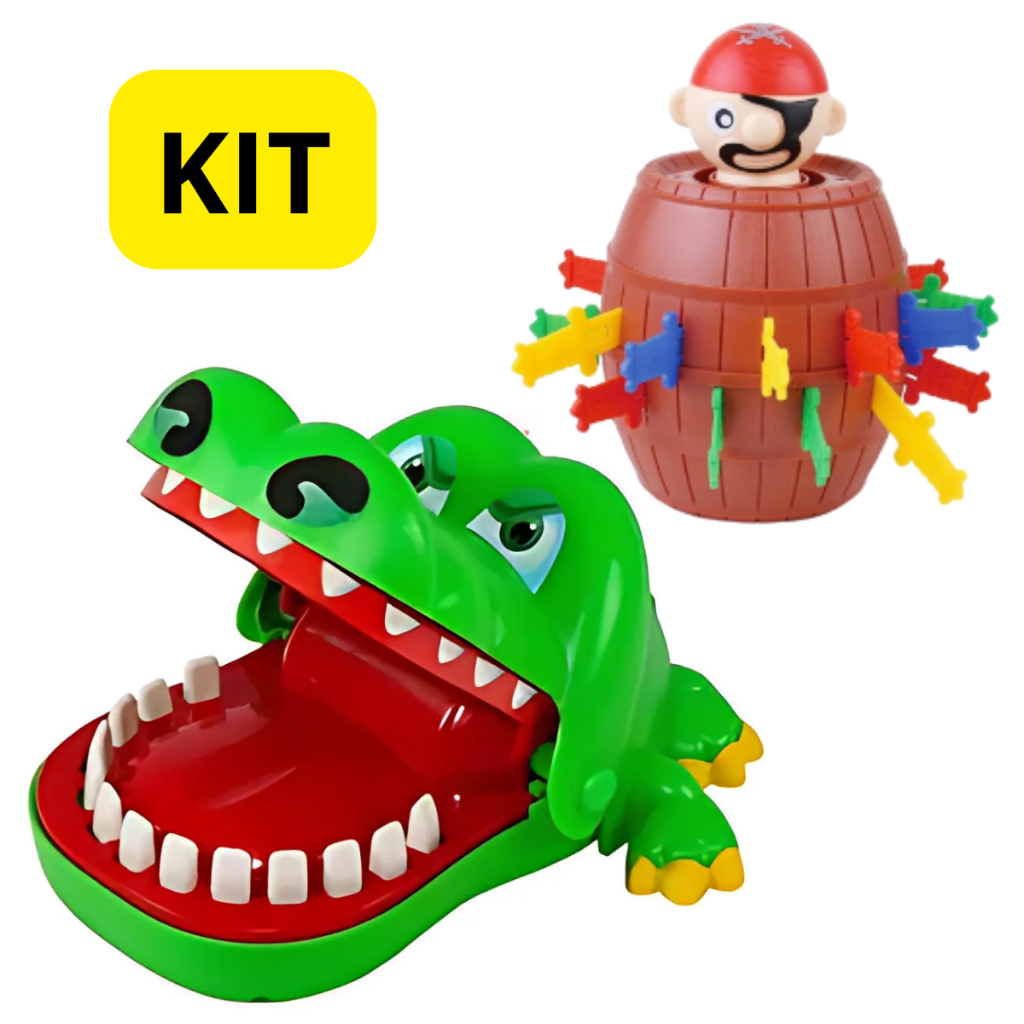 Kit Brinquedos Jogos Jacaré Crocodilo Morde Dedo e Barril Pula Pirata Jogos de Tabuleiro Mesa Infantil Educativo em Oferta na Shopee