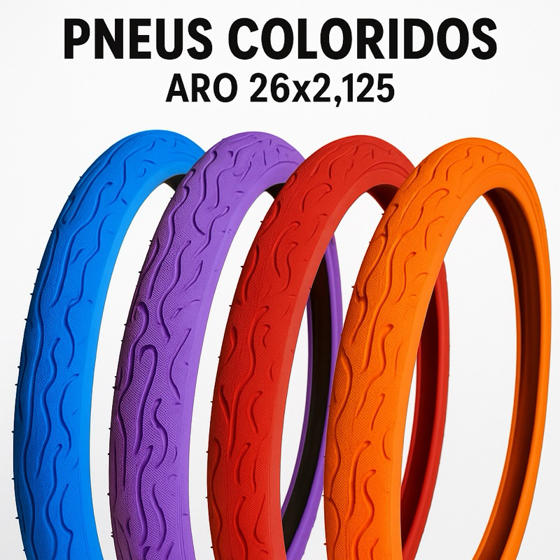 Par de Pneu Colorido 26x2.125 Paco Fire Roxo Azul Vermelho ou Laranja Slick Balão Flame MTB Grau