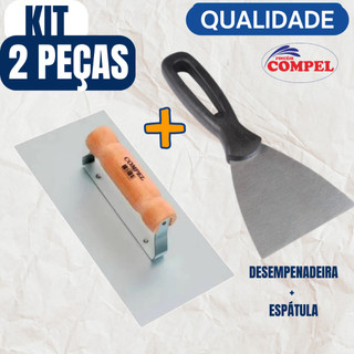 Kit Espátula 10cm e Desempenadeira 12x25,5 de Aço Massa Corrida e Efeitos  Decorativos - Max Compel